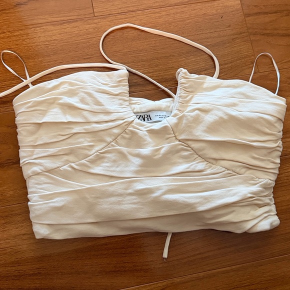 Zara Tops - Zara Cream Ruched Bustier Halter Top, Medium